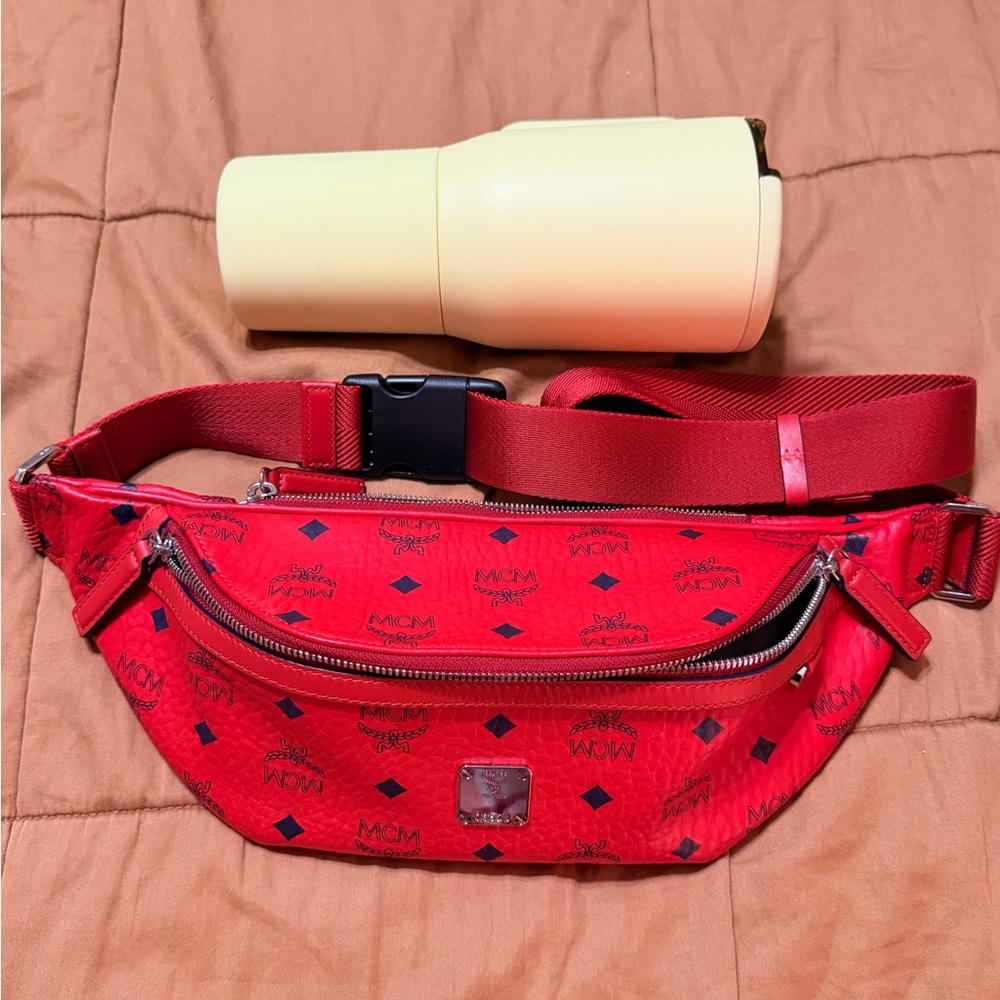 MCM Red Logo Visetos Waist Bag